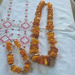 Colorful Beaded Necklace and Bracelet Set - Silver Tone Beads